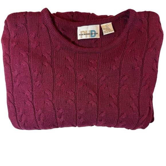 PHD Paul Harris Design Large Red Burgundy Cable Knit Ribbed Sweater Women L - Picture 1 of 10